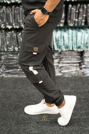 Regular Fit Mens New Tape Cargo Track Pant - BLACK-Cargo Pant-7 Man